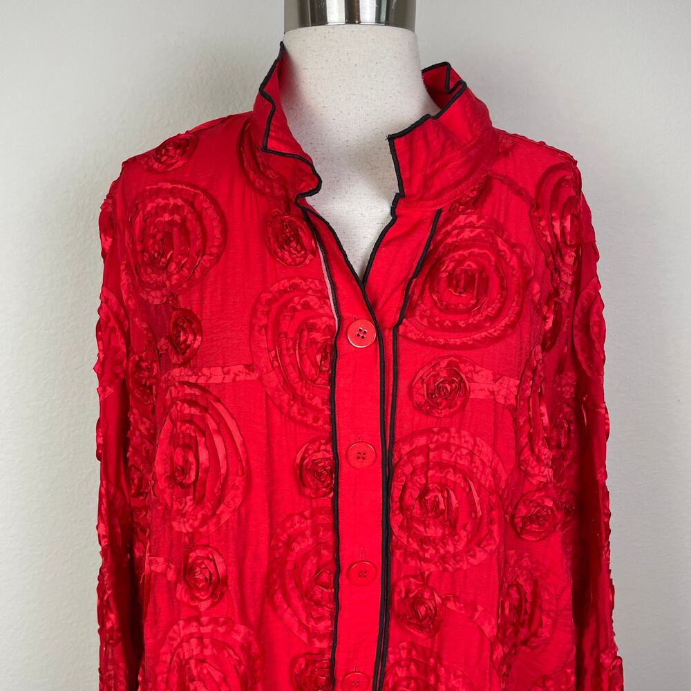 John Mark Red 3d Embellished Button Lagenlook Top… - image 3